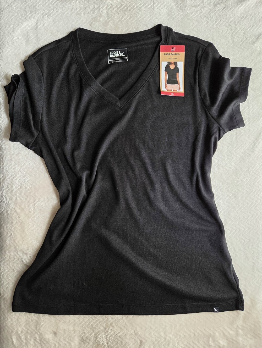 Eddie Bauer Women's V-Neck Short Sleeve Top NWT - Size XL Black